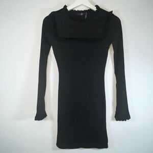 MissGuided Black Ruffle Yoke Rib Bodycon Dress NWT